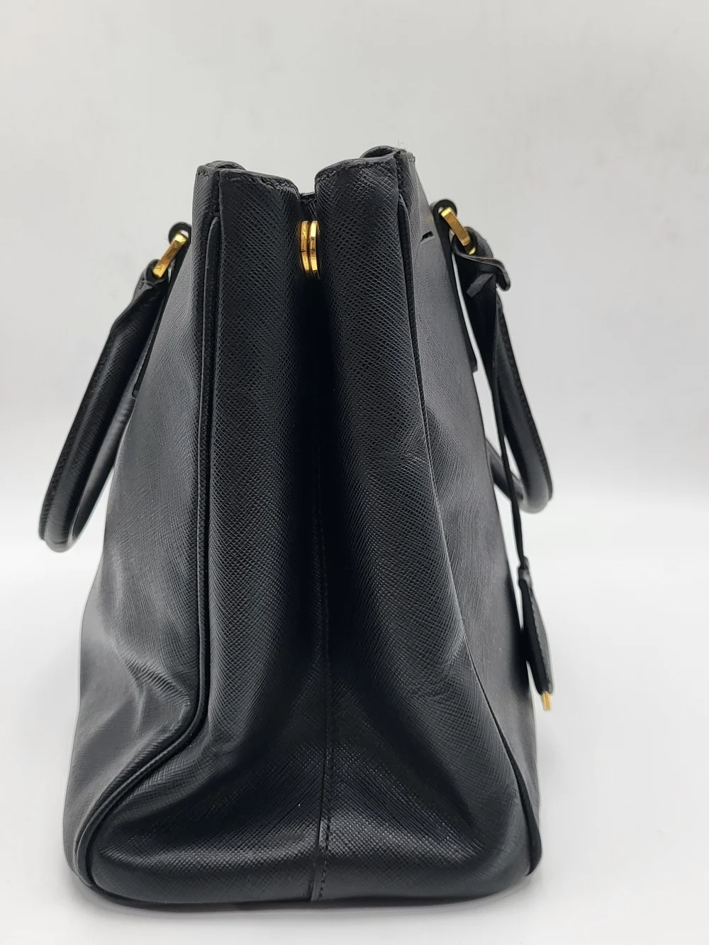 PRADA Black Saffiano Galleria Lux Leather Double Zip Medium Tote Bag,Auth w/COA.